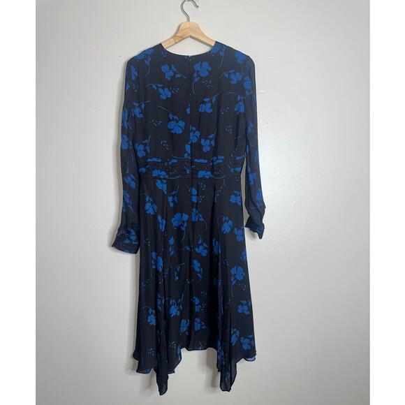 Parker Fulton Stems Long Sleeve Black & Blue Silk Blend Dress Medium - Picture 7 of 7